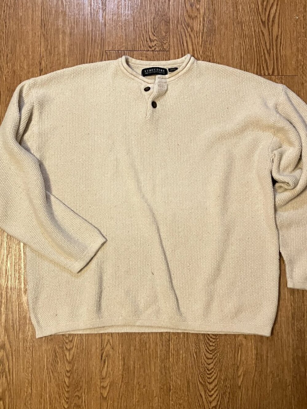 Vtg 90's Structure Henley Sweater XL Cream Ramie Cotton Boxy Epic Late 90's Mall